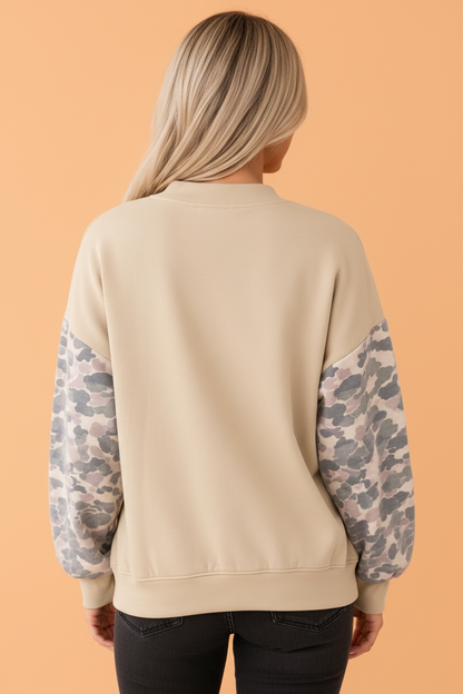 Camo Patchwork Drop Shoulder Crewneck Sweatshirt