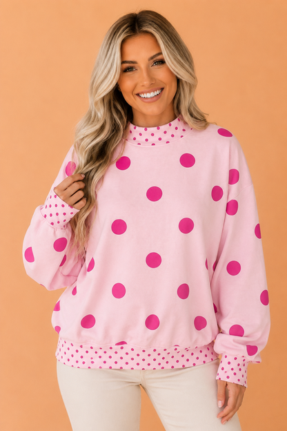 Polka Dot Patchwork Drop Shoulder Oversized Sweatshirt