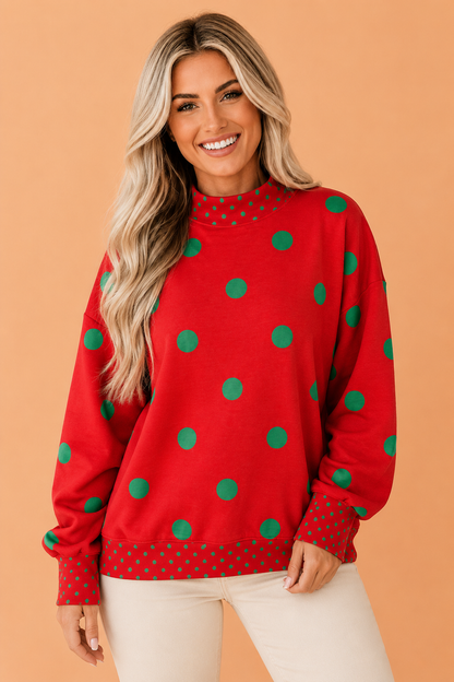 Polka Dot Patchwork Drop Shoulder Oversized Sweatshirt