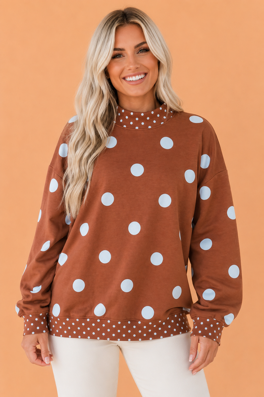 Polka Dot Patchwork Drop Shoulder Oversized Sweatshirt