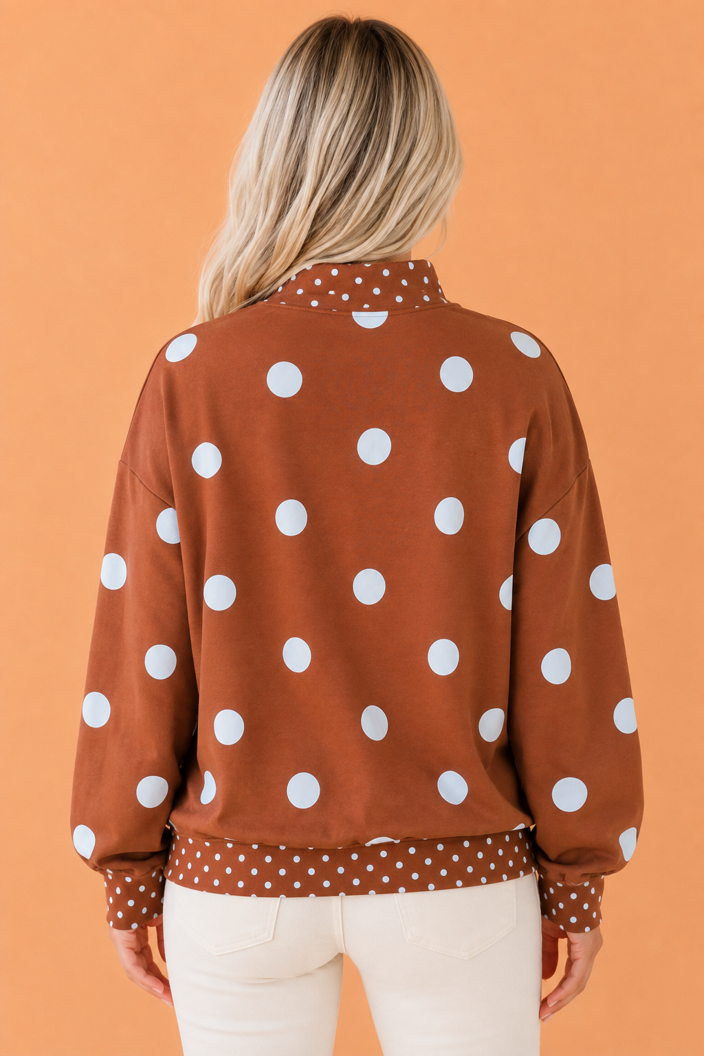 Polka Dot Patchwork Drop Shoulder Oversized Sweatshirt