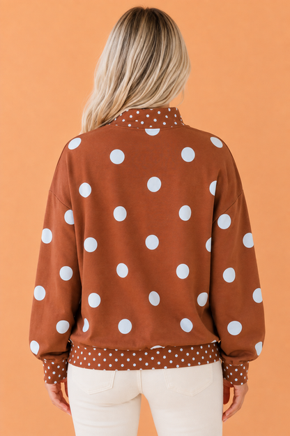 Polka Dot Patchwork Drop Shoulder Oversized Sweatshirt