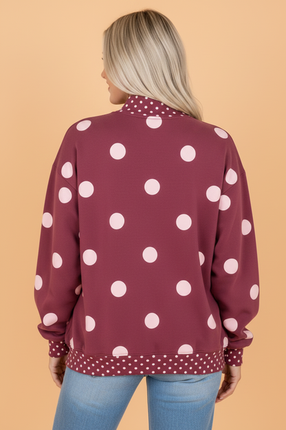 Polka Dot Patchwork Drop Shoulder Oversized Sweatshirt