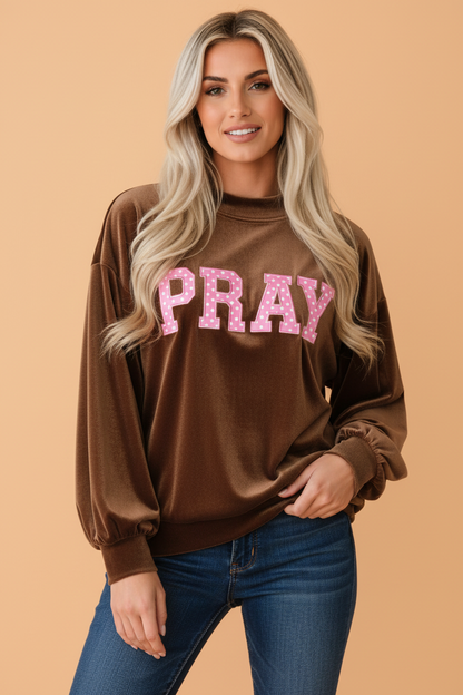 PRETTY BASH Christmas MERRY/PRAY Polka Dot Letter Print Velvet Sweatshirt