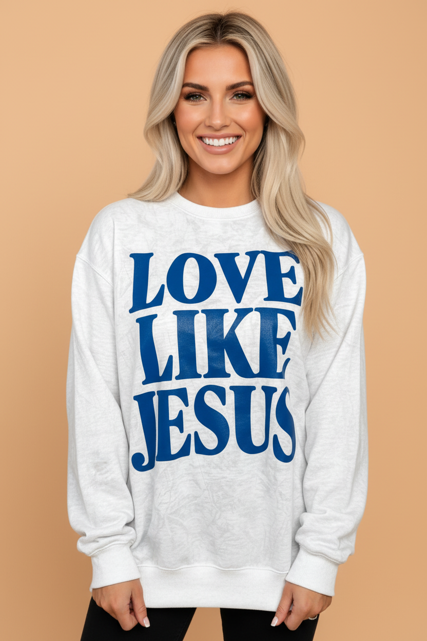 PRETTY BASH LOVE LIKE JESUS Letter Print Camo Sweatshirt