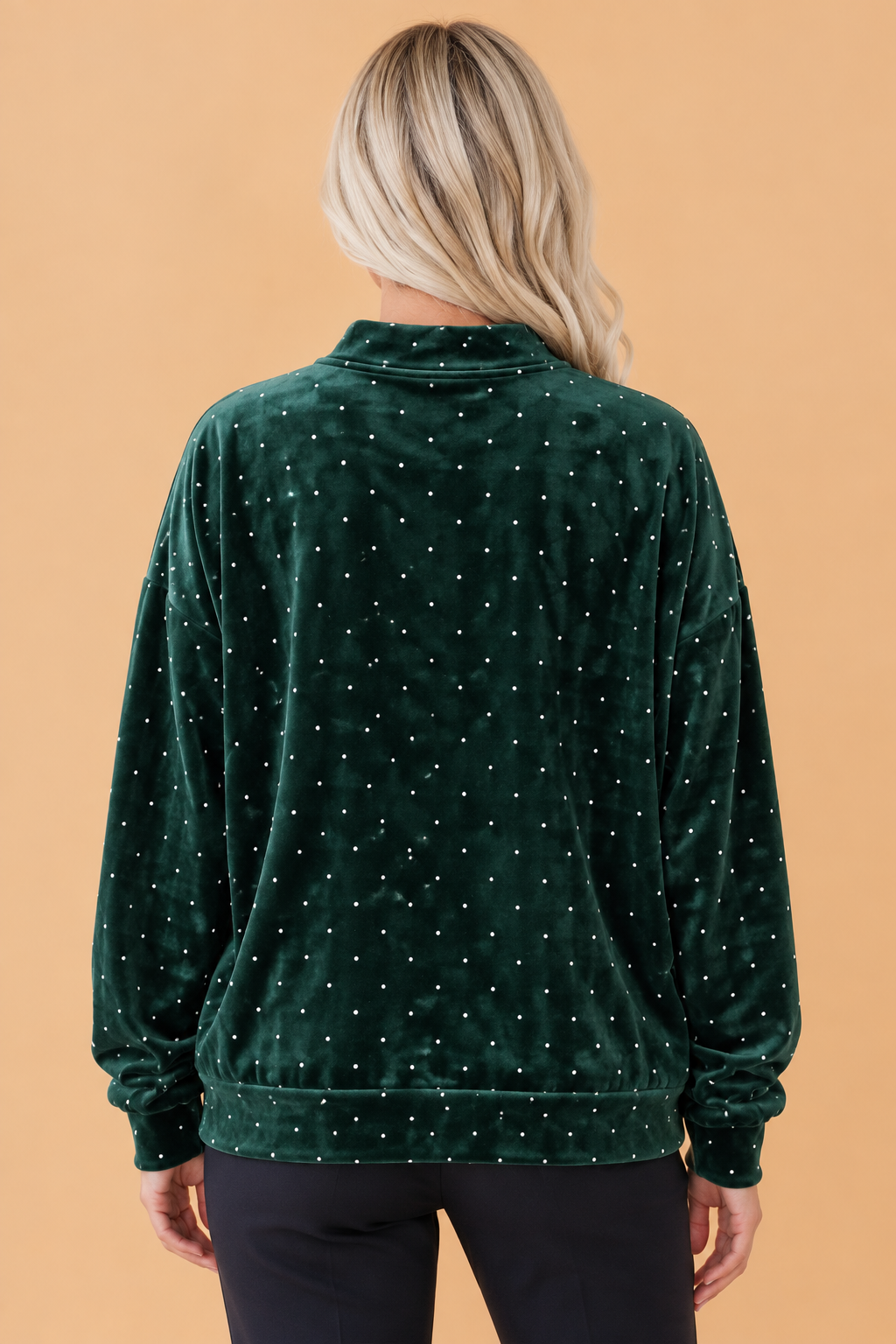 PRETTY BASH Polka Dot Velvet Mock Neck Tunic Sweatshirt