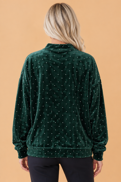 PRETTY BASH Polka Dot Velvet Mock Neck Tunic Sweatshirt