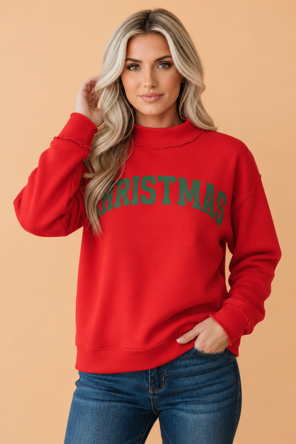 PRETTY BASH MERRY/CHRISTMAS Reversible Mock Neck Sweatshirt
