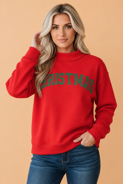 PRETTY BASH MERRY/CHRISTMAS Reversible Mock Neck Sweatshirt