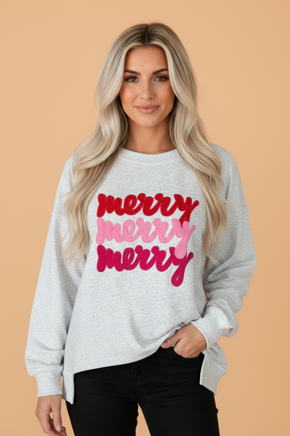 PRETTY BASH Christmas Merry Embroidered Pullover Sweatshirt