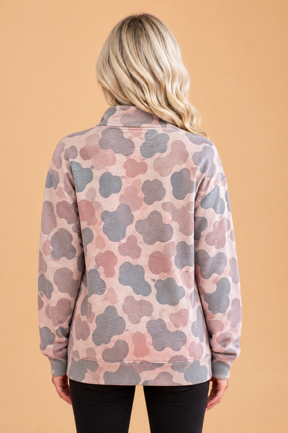 Camo Half Button Kangaroo Pocket Sweatshirt