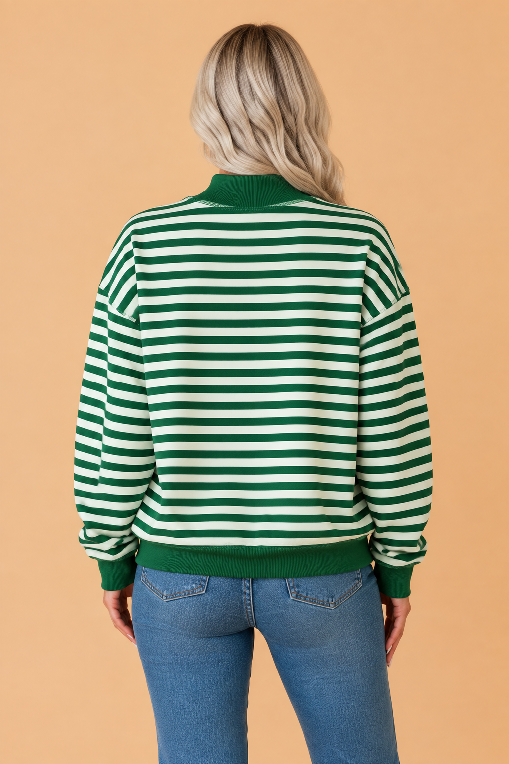 PRETTY BASH Christmas Letter Print Stripe Mock Neck Sweatshirt