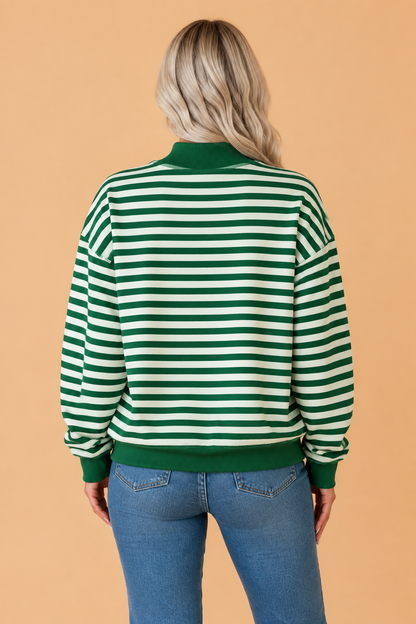 PRETTY BASH Christmas Letter Print Stripe Mock Neck Sweatshirt