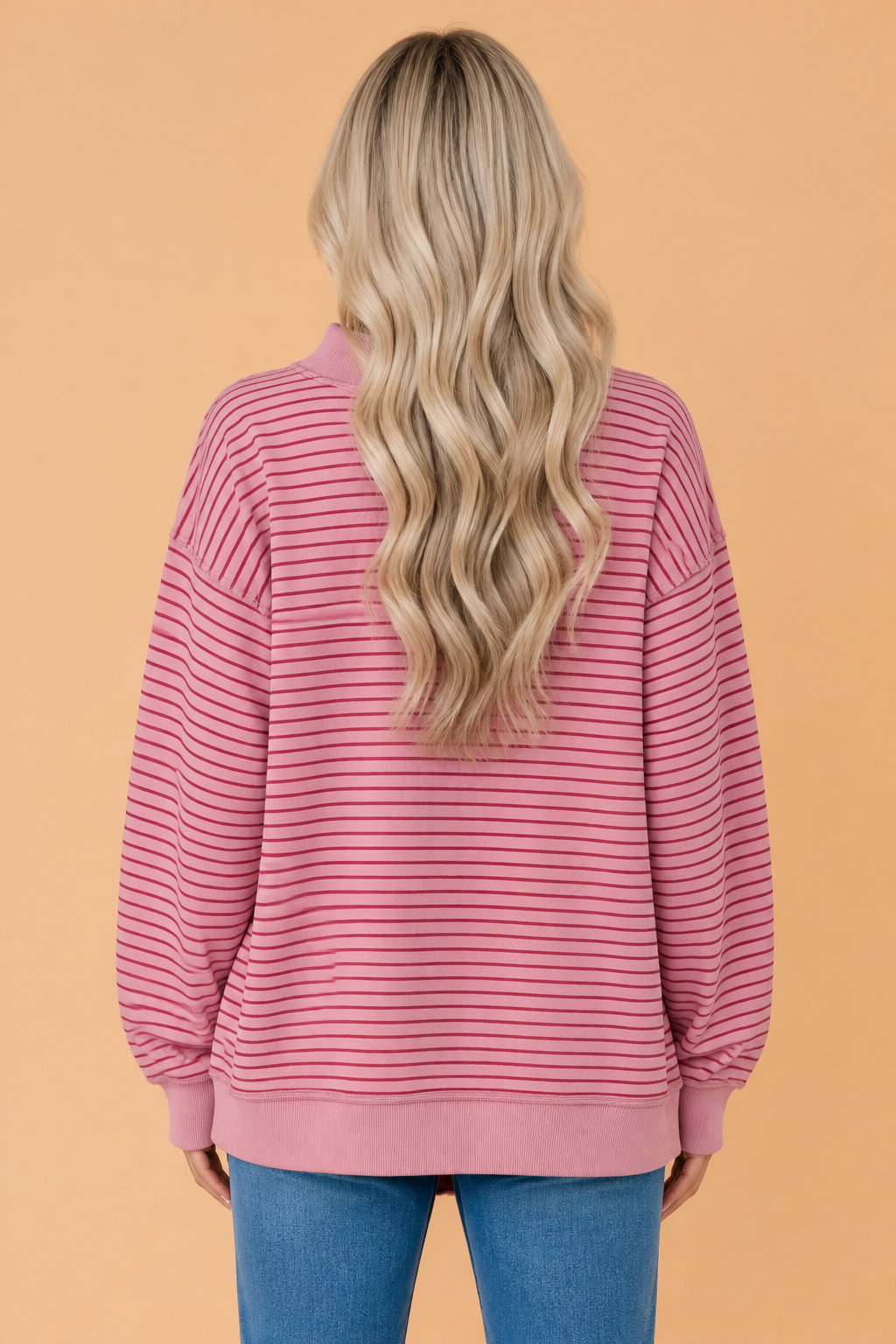 Stripe Ribbed Mock Neck Oversized Sweatshirt