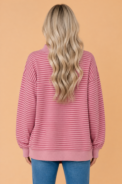 Stripe Ribbed Mock Neck Oversized Sweatshirt