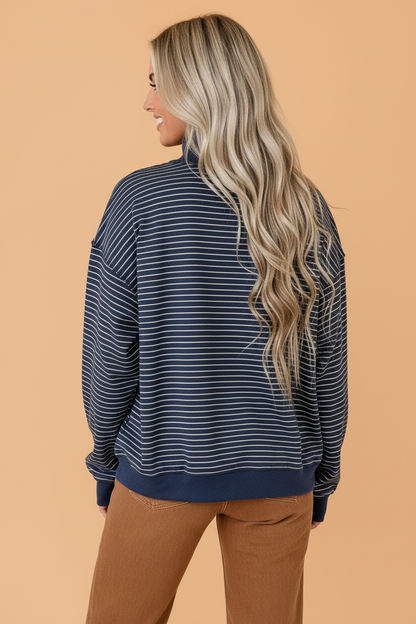 PRETTY BASH Stripe Ribbed Mock Neck Oversized Sweatshirt