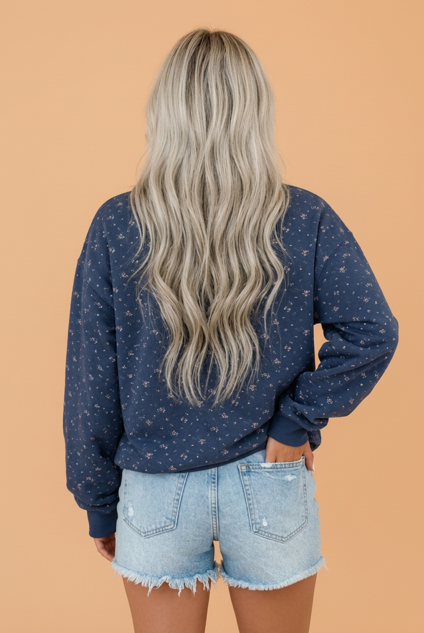 PRETTY BASH Floral Round Neck Drop Shoulder Oversize Sweatshirt