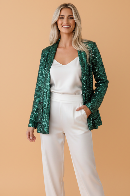 Sequin Open-Front Long Sleeve Cardigan