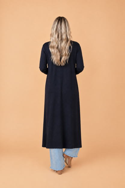 Solid Long Sleeve Open Front Longline Cardigan