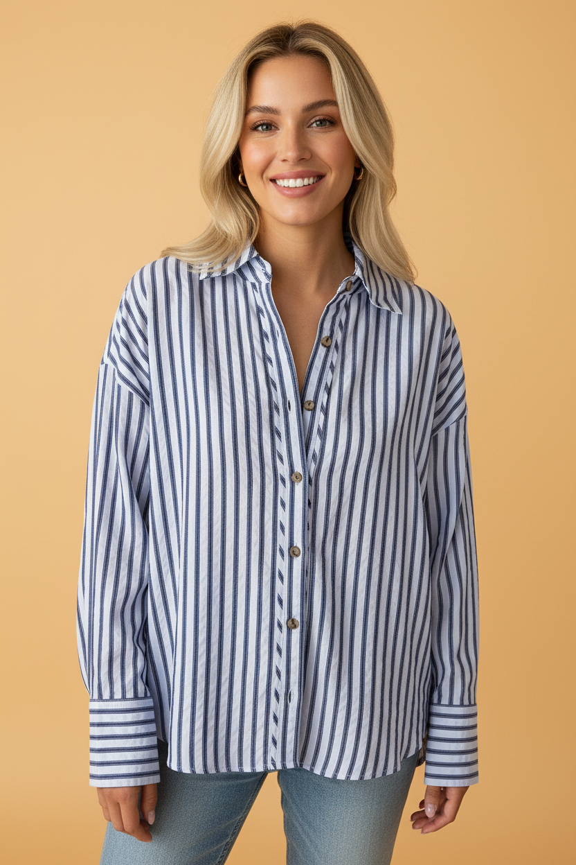 Stripe Button Down Long Sleeve Loose Shirt