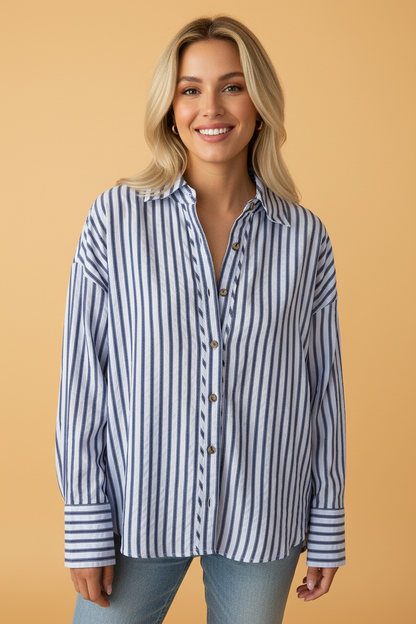 Stripe Button Down Long Sleeve Loose Shirt