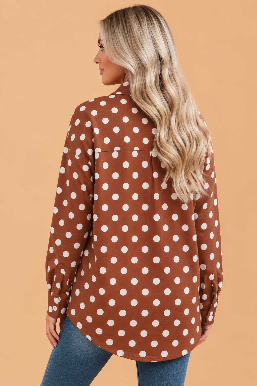 PRETTY BASH Polka Dot Long Sleeve Collared Tunic Shirt