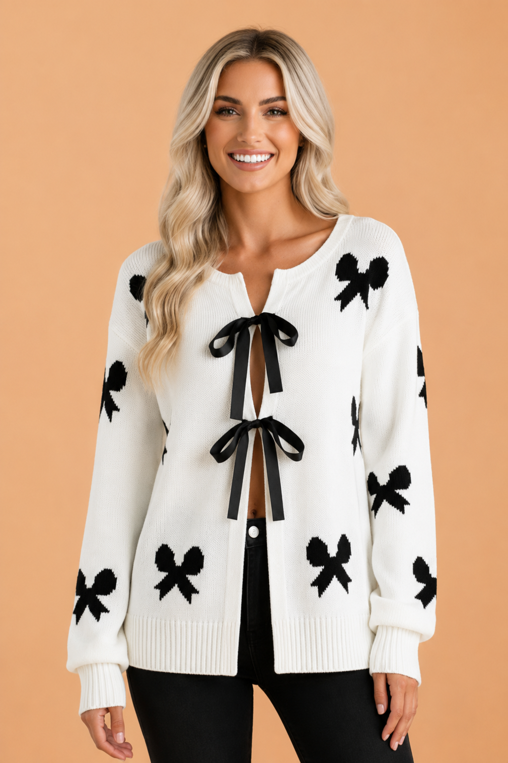 Bow Tie Lace-Up Sweater Cardigan