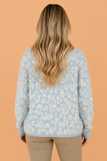 Leopard Long Sleeve Open Front V-Neck Cardigan