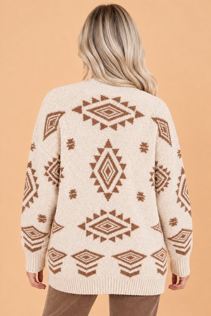 Western Aztec Open Front Tunic Cardigan
