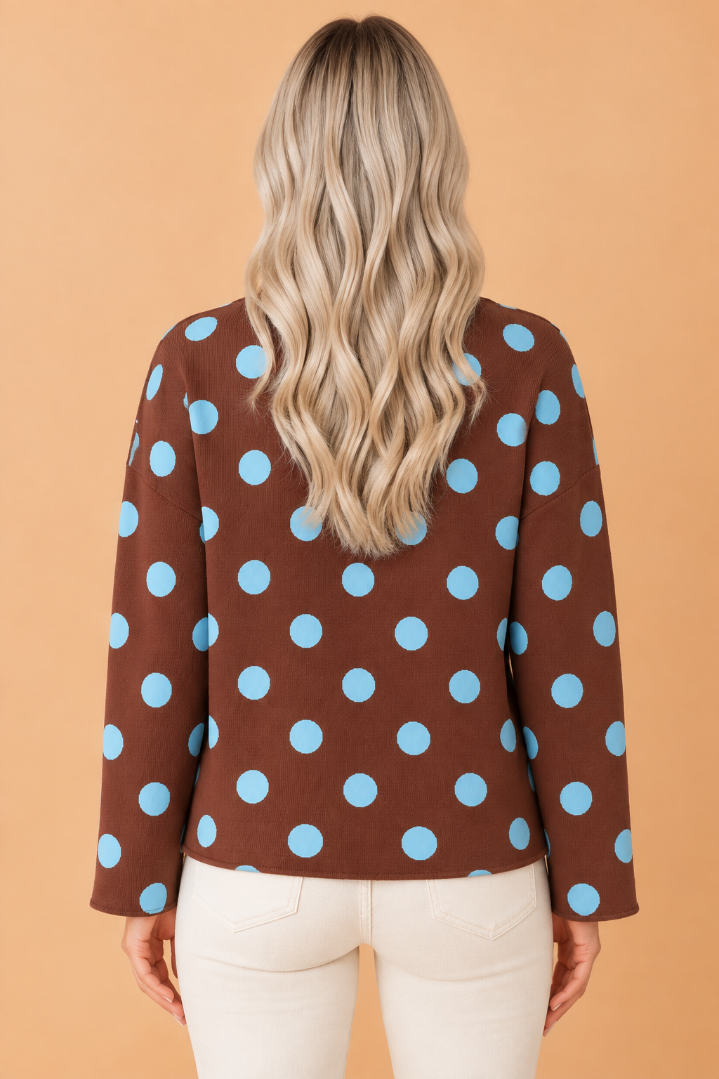 PRETTY BASH Polka Dot Drop Shoulder Button Down Cardigan