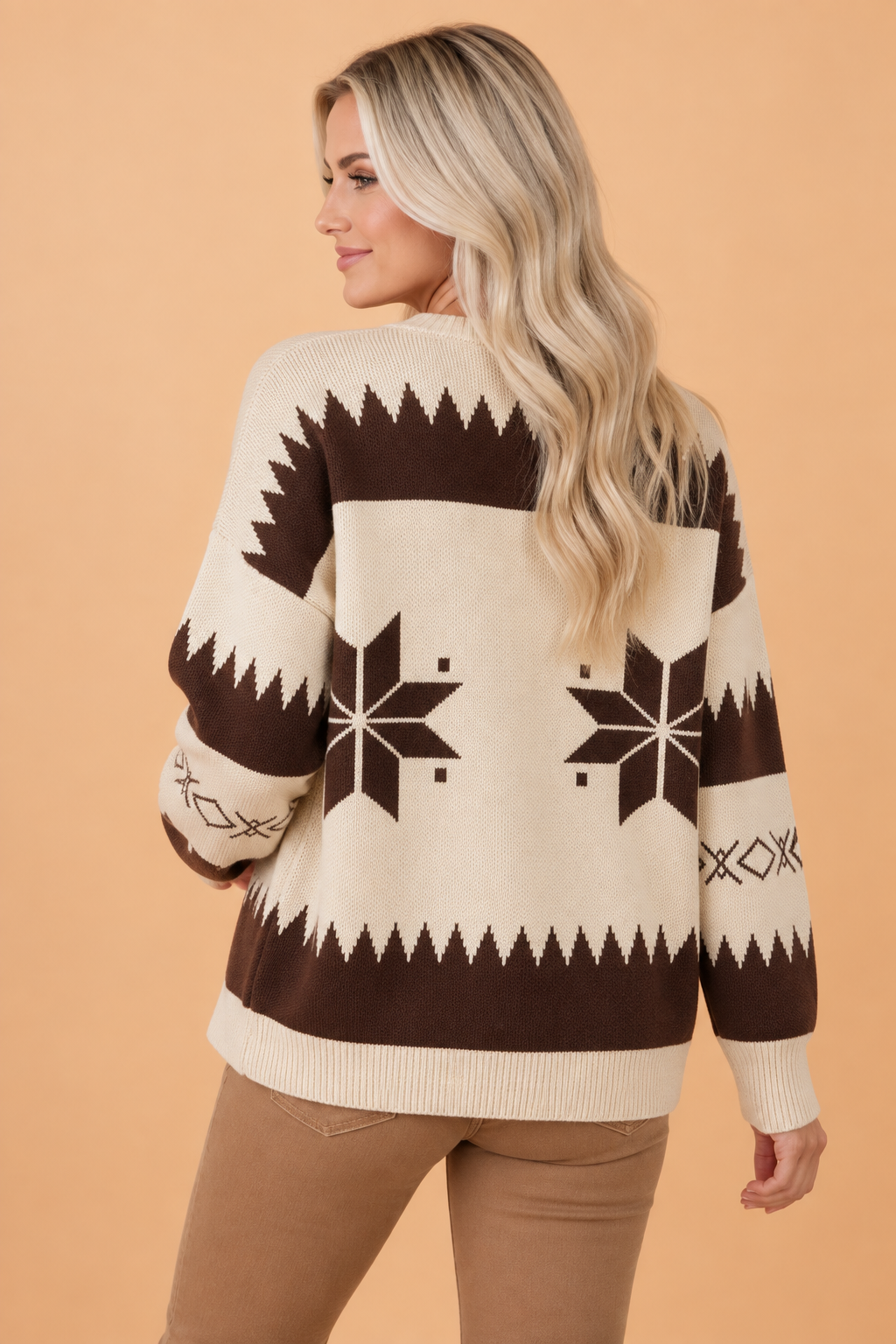 Western Geometric Zip Up Sweater Knit Cardigan