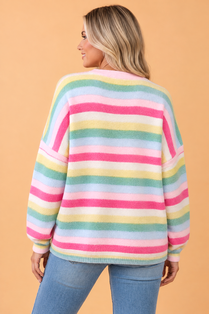 PRETTY BASH Stripe Drop Shoulder Open Front Sweater Cardigan
