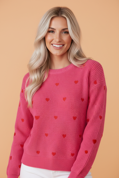 Heart Drop Shoulder Crewneck Sweater