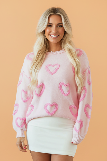 Valentine Heart Bubble Sleeve Baggy Sweater