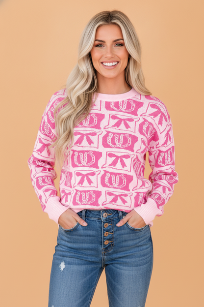 Western Bows & Horseshoes Drop Shoulder Sweater