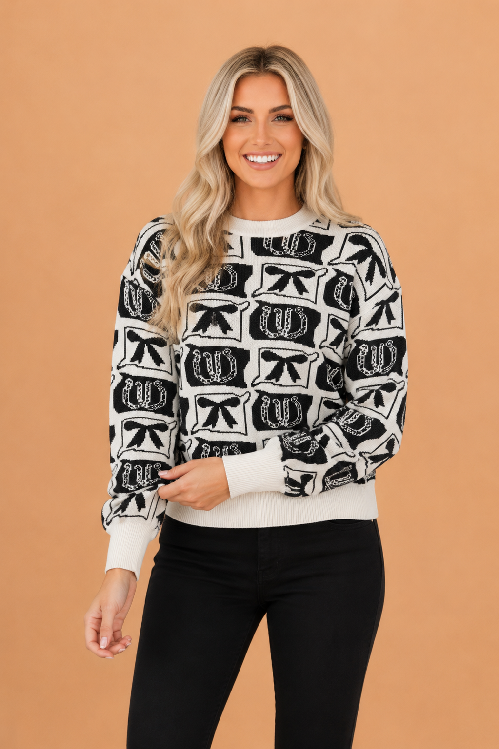 Western Bows & Horseshoes Drop Shoulder Sweater