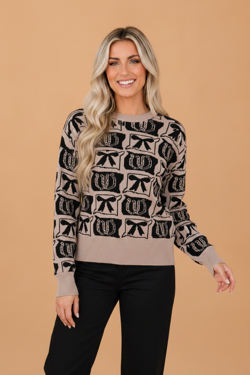 Western Bows & Horseshoes Drop Shoulder Sweater