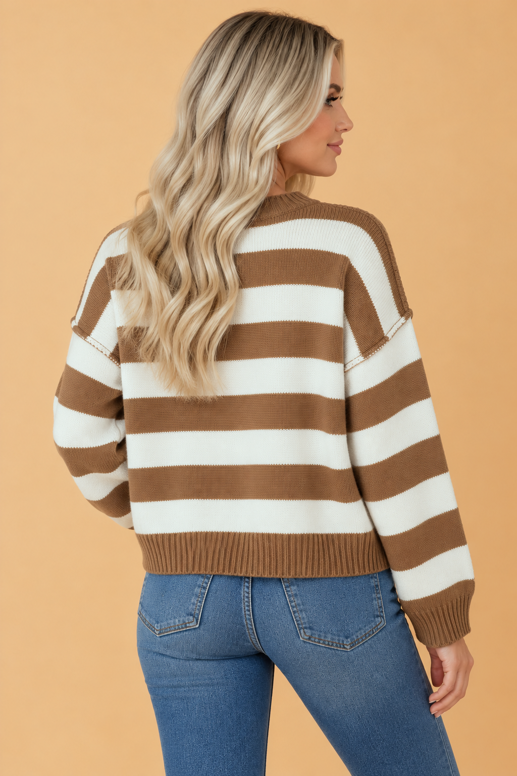 PRETTY BASH Stripe Exposed Seam Drop Shoulder Sweater