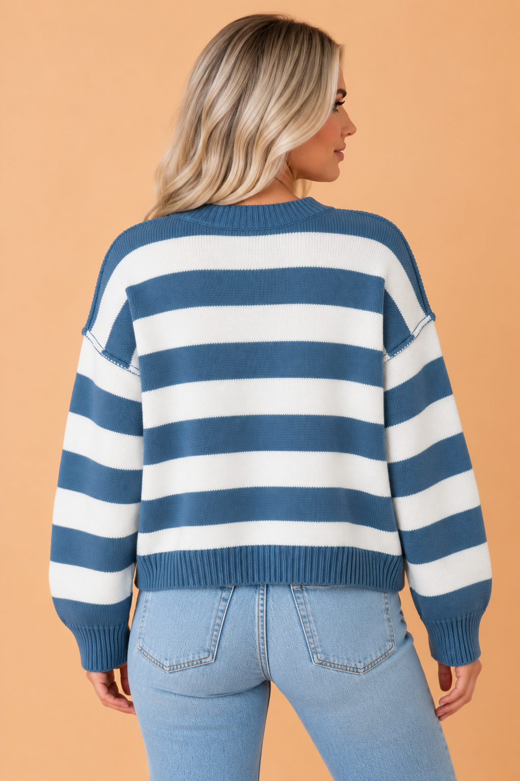 PRETTY BASH Stripe Exposed Seam Drop Shoulder Sweater