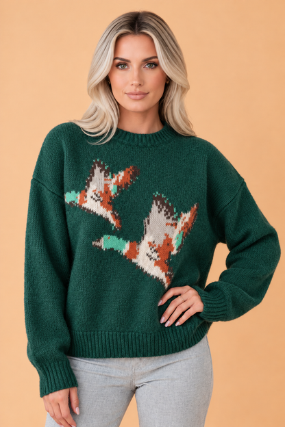Mallard Graphic Drop Shoulder Round Neck Sweater