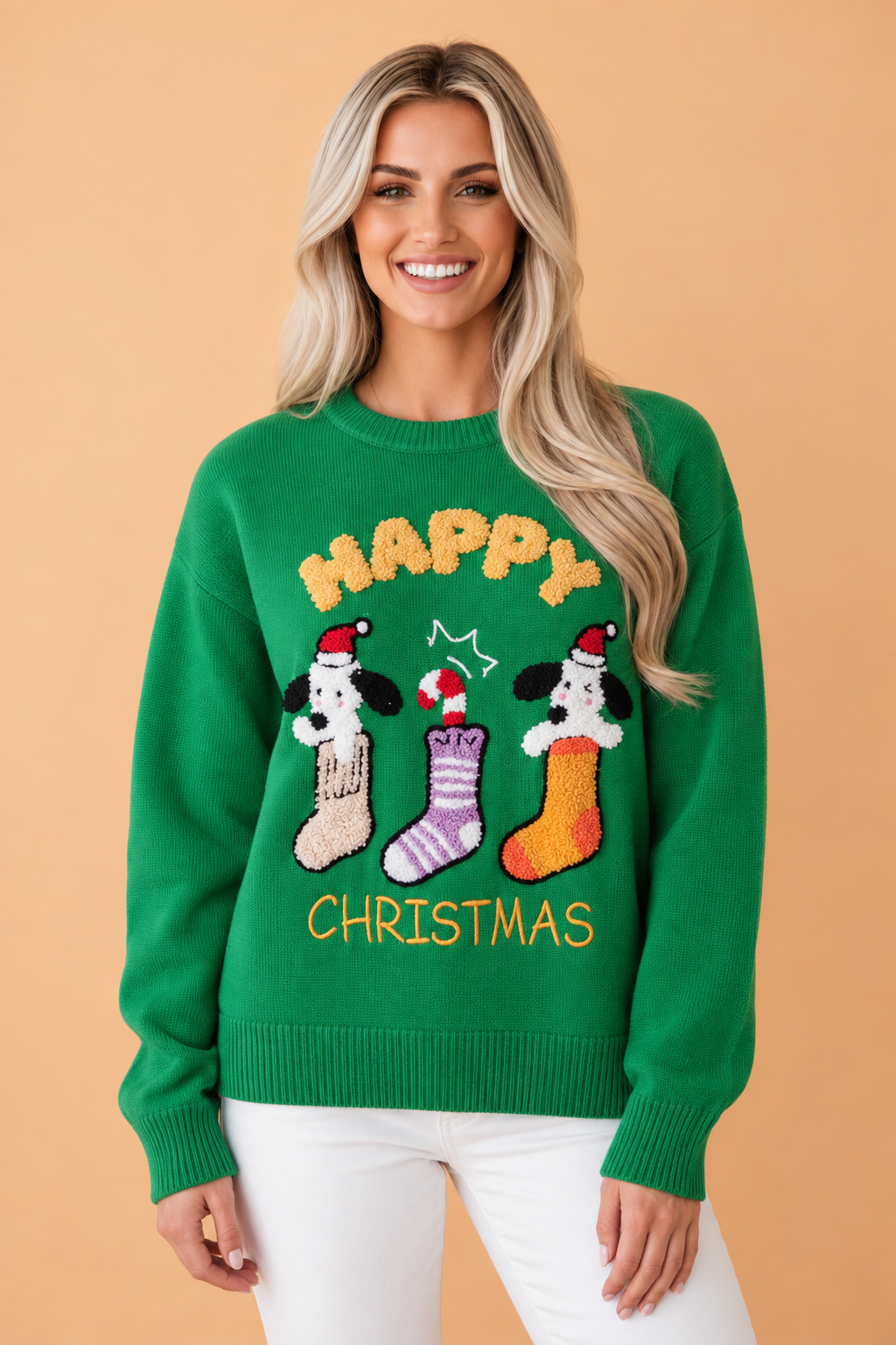 PRETTY BASH Christmas Dog Textured Patch Embroidered Sweater