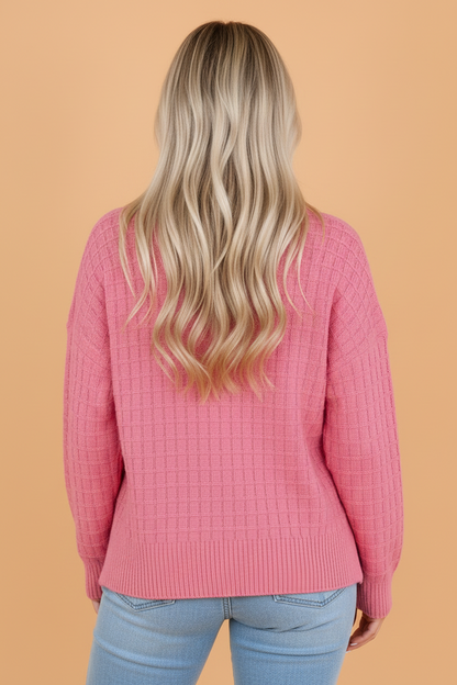 Solid Textured Knit Wide Long Sleeve Sweater