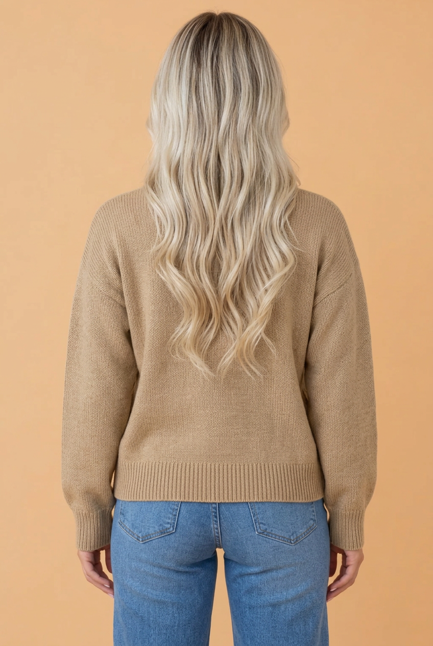 PRETTY BASH Deer Ribbed Trim Round Neck Graphic Sweater
