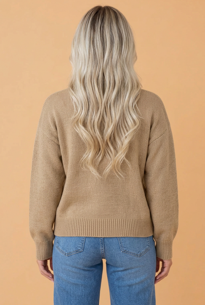 PRETTY BASH Deer Ribbed Trim Round Neck Graphic Sweater