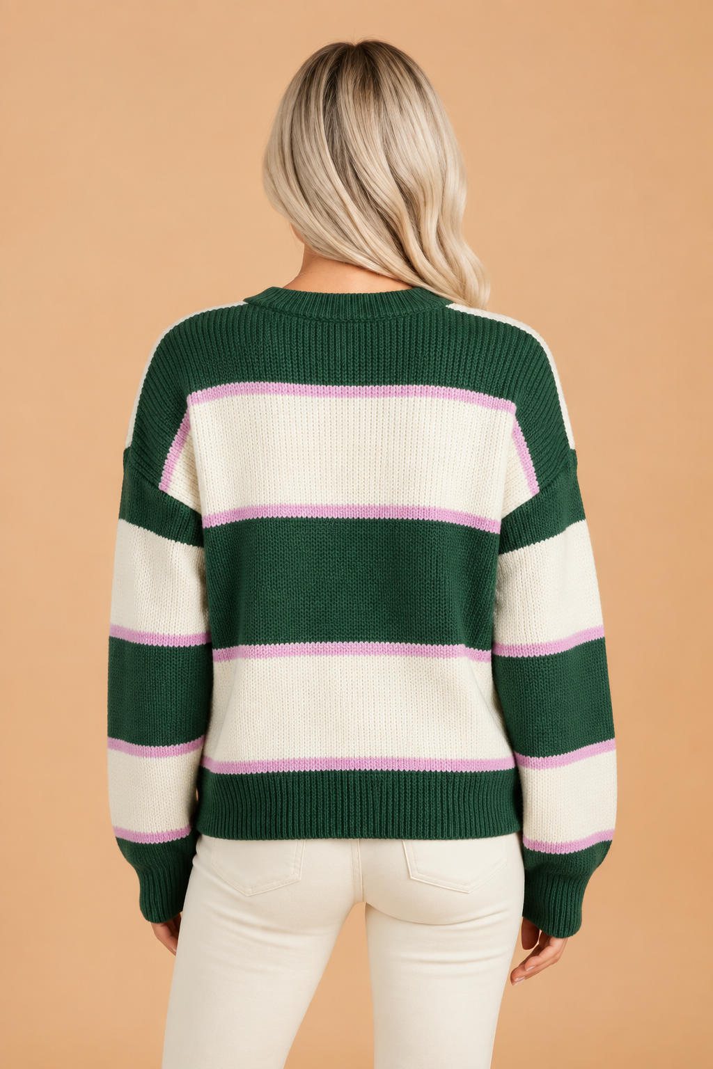 PRETTY BASH Stripe Colorblock Drop Shoulder Loose Sweater