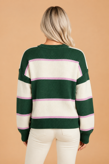 PRETTY BASH Stripe Colorblock Drop Shoulder Loose Sweater