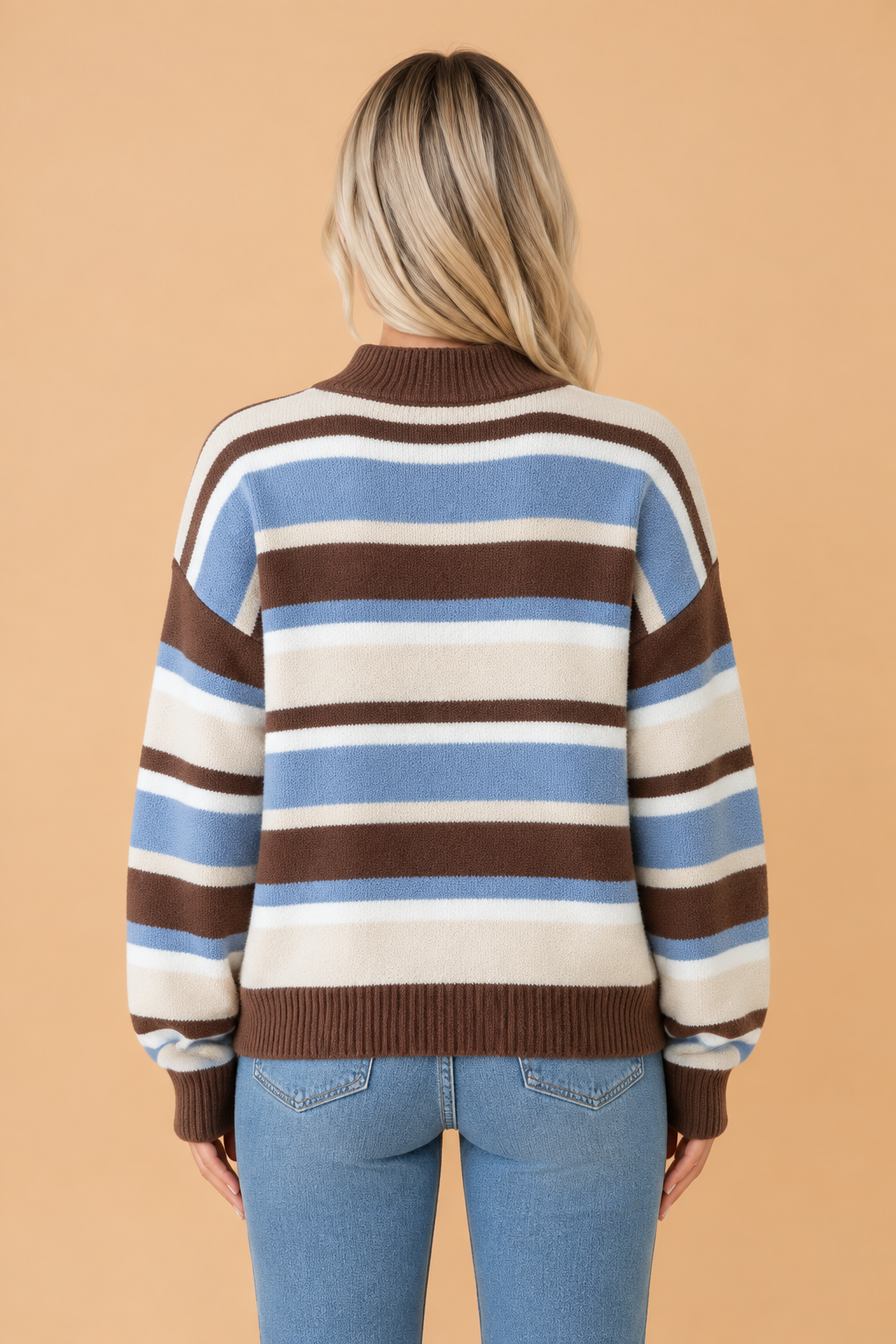 PRETTY BASH Stripe Ribbed Trim Drop Shoulder Loose Sweater