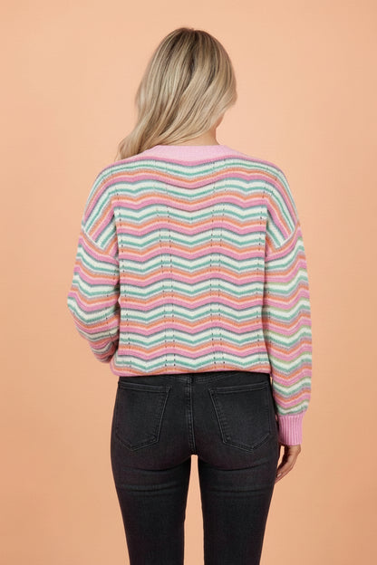 Chevron Stripe Drop Shoulder Long Sleeve Sweater