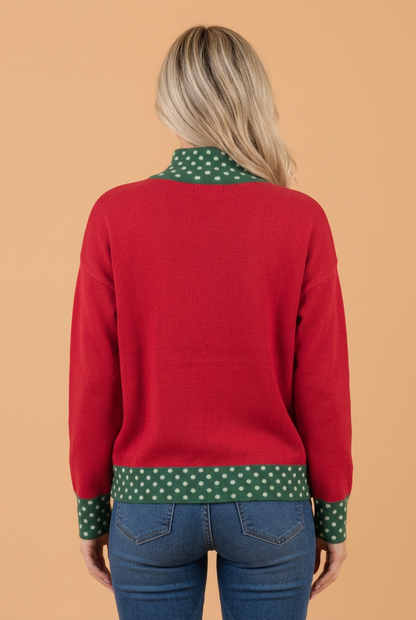 PRETTY BASH Polka Dot Contrast Mock Neck Sweater