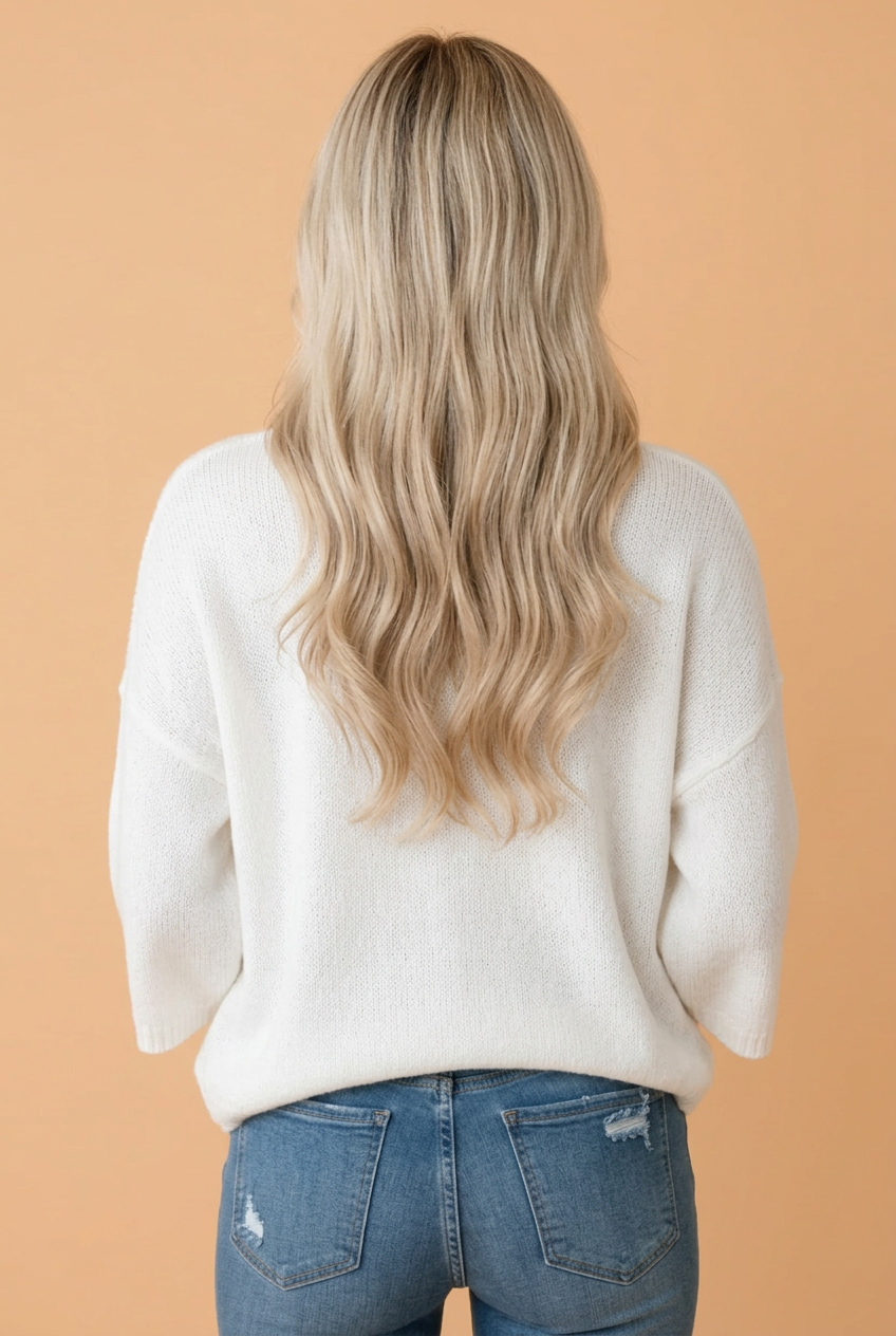 PRETTY BASH Solid Round Neck 3/4 Sleeve Knit Sweater
